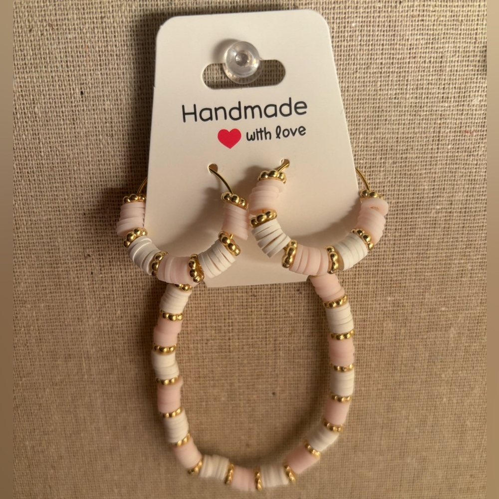 Light Pink and White Bracelet and Hoop Earring Set
